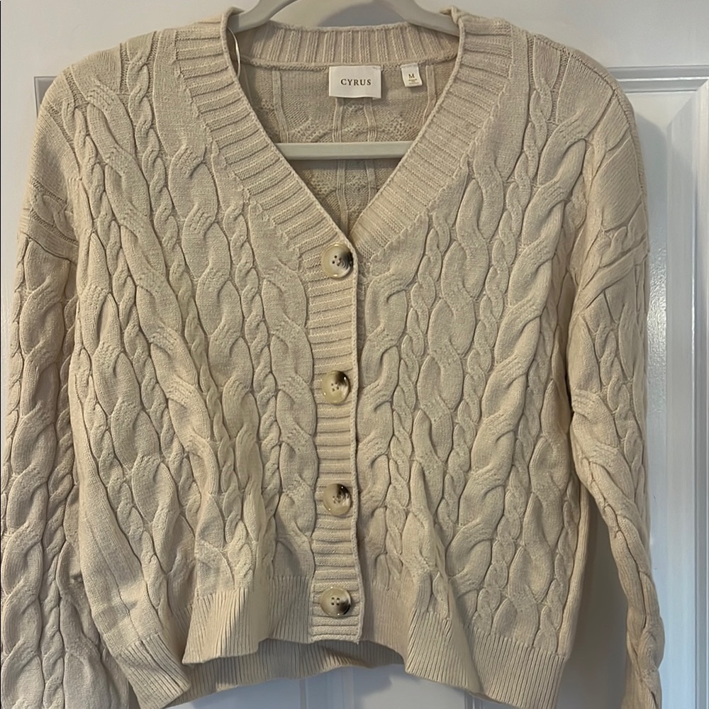 Cyrus Cream Cable Knit Cardigan Sweater